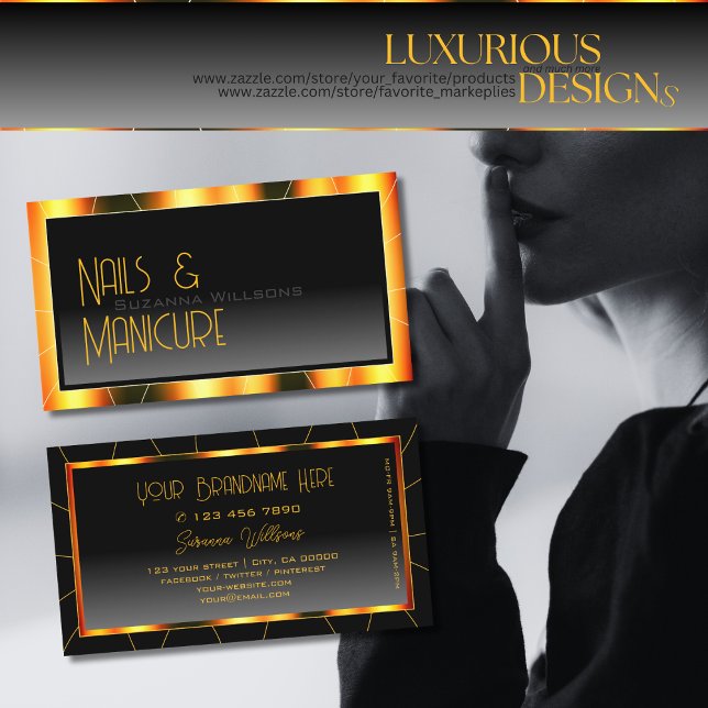 Carte De Visite Décontracté Orange Cadre Noir Gradient Design Mode (Créateur téléchargé)