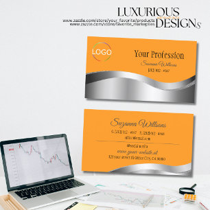 Carte De Visite Décor argenté orange classique avec logo de marque