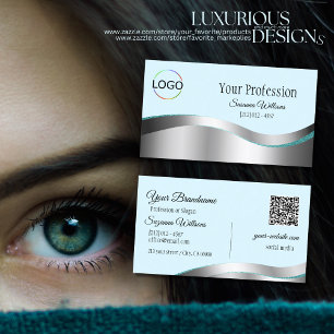 Carte De Visite Décor argenté Turquoise intelligent avec logo et c