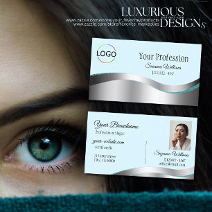 Carte De Visite Décor argenté Turquoise intelligent avec logo et p