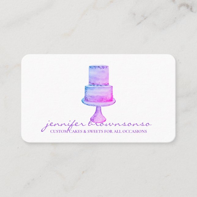 Carte De Visite Décor de gâteau Simple Pâtisserie rose violet (Devant)