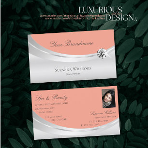 Carte De Visite Décor élégant en argent de corail avec photo et di