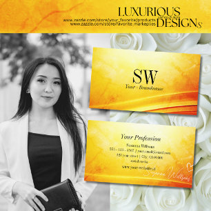 Carte De Visite Décor en marbre jaune orange incurvé avec Monogram