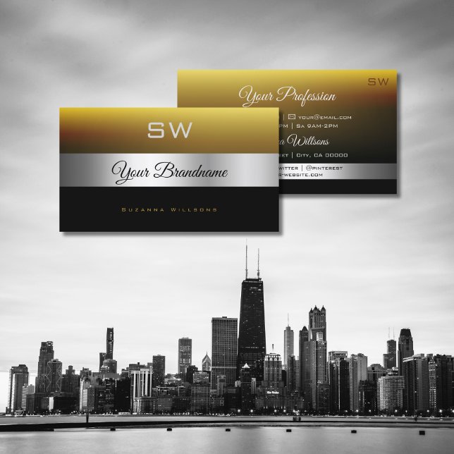 Carte De Visite Décor et monogramme noir caramel moderne (Créateur téléchargé)