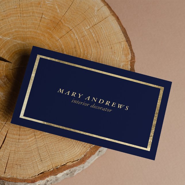 Carte De Visite Décor intérieur bleu marine moderne (Modern navy blue faux gold interior designer business card)