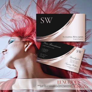 Carte De Visite Décor noir et Rose avec Monogramme Luxueux