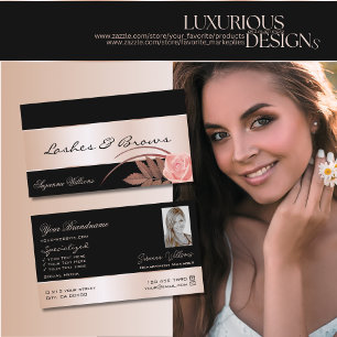 Carte De Visite Décor or Rose noir Fleur magnifique avec photo