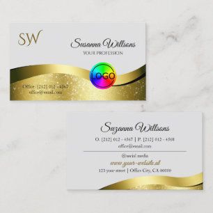 Carte De Visite Décor or Wavy sur gris clair avec logo Monogramme