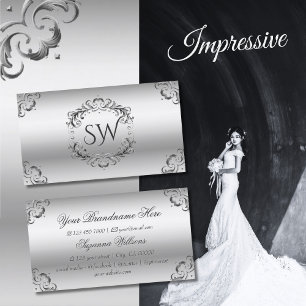 Carte De Visite Décor Orné Argent de luxe avec Monogramme somptueu