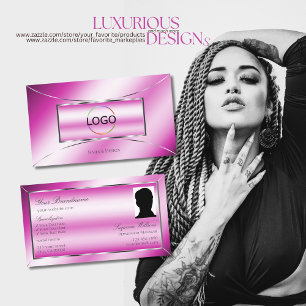 Carte De Visite Décor rose brillant avec logo et photo