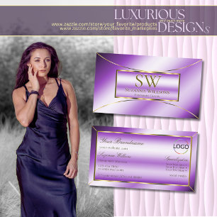 Carte De Visite Décor Royal violet or avec monogramme et logo