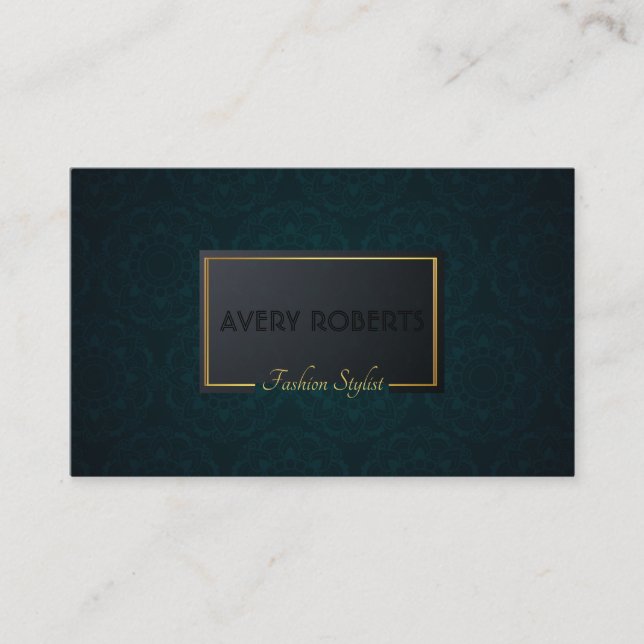 Carte De Visite Décor turquoise classique Elégant géométrique (Devant)