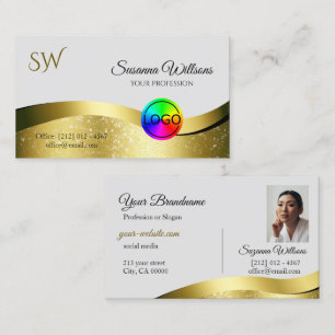 Carte De Visite Décor Wavy Gold sur logo gris clair Monogramme Pho