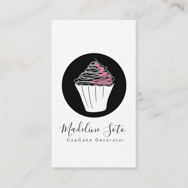 Carte De Visite Décorateur de gâteaux de cupcakes monochromes (Devant)