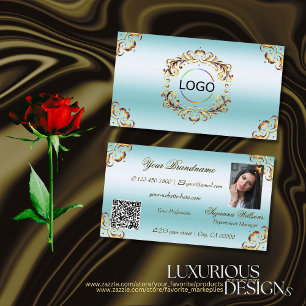 Carte De Visite Décoration dorée noble glace Logo Photo et Code QR