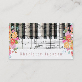 Carte De Visite décoration rose fleurie musique pianiste