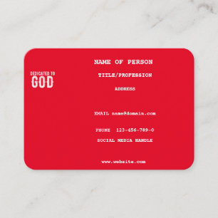 CARTE DE VISITE DÉDIÉ À DIEU COOL ROUGE PERSONNALISABLE TEXTE BLAN