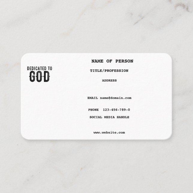 CARTE DE VISITE DÉDIÉ À DIEU PERSONNALISABLE COOL TEXTE NOIR (Devant)