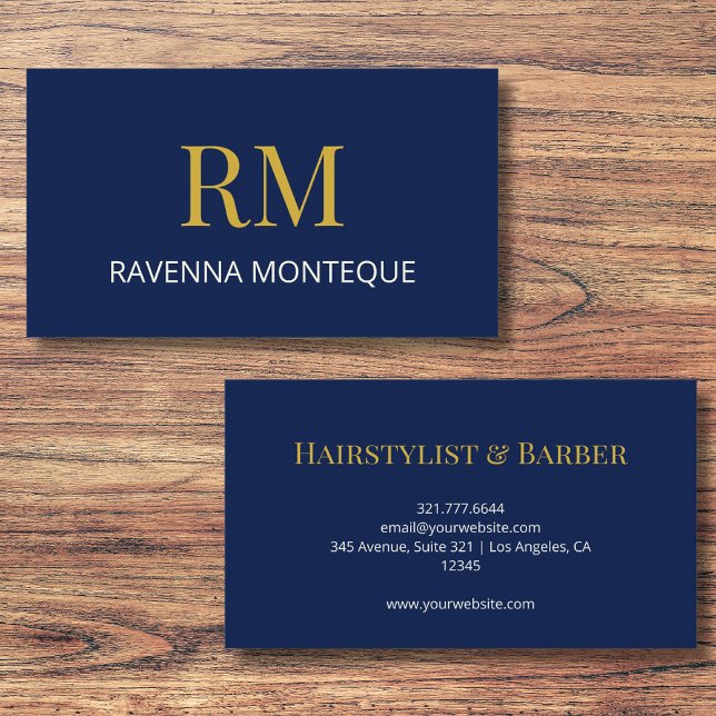 Carte De Visite Deep Navy Gold Monogram Personalized Name Luxury  (Créateur téléchargé)