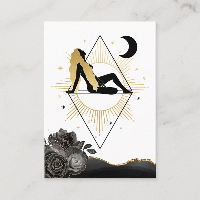 Carte De Visite *~* Déesse Rose Black Gold Yoga Moon Triangle (Devant)