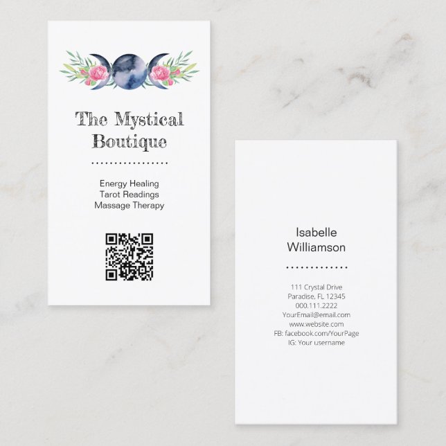 Carte De Visite Déesse Triple Lune Céleste Code QR Métaphysique (Devant / Derrière)