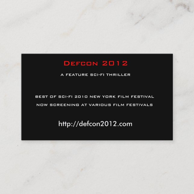 Carte De Visite Defcon 2012, un THRILLER de la SCIENCE FICTION de (Devant)
