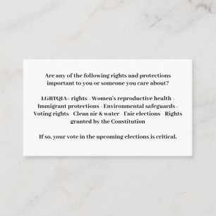 Carte De Visite Défendre la démocratie - Vote Blue