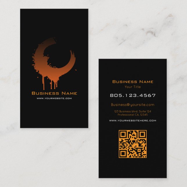 Carte De Visite Dégradé de tourbillon orange et noir • Modifiable  (Devant / Derrière)