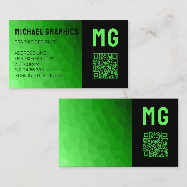 Carte De Visite Dégradé vert clair géométrie motif maille Monogram (Devant / Derrière)