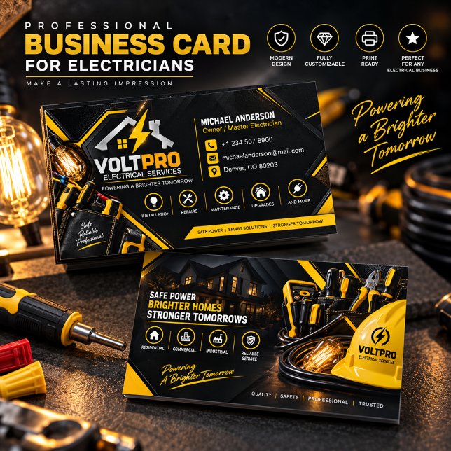 Carte de visite d'électricien | Services électriqu (Créateur téléchargé)