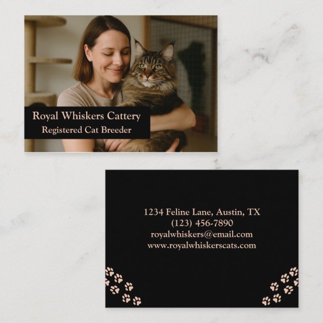 Carte de visite d'éleveur de chats personnalisée a (Devant / Derrière)