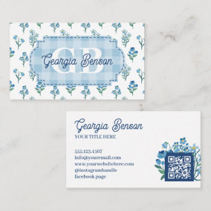 Carte De Visite Délicat Monogramme Floral Bleu Cottagecore