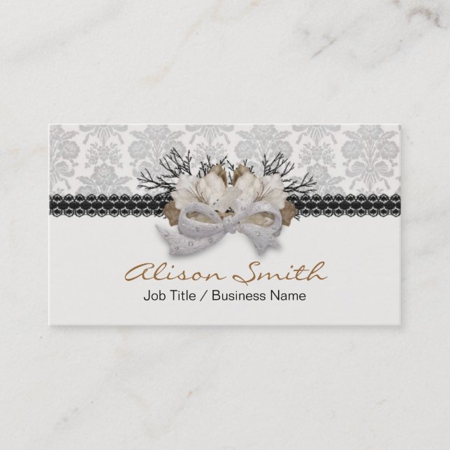 Carte De Visite Delicate crystals bow with black lace (Devant)