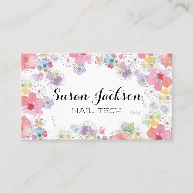 Carte De Visite Delicate Floral Soft Multicolor Script (Devant)