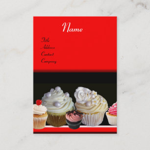 Carte De Visite DÉLICIEUSES CUPCAKES DESERT SHOP, rouge noir