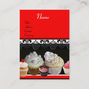 Carte De Visite DÉLICIEUX CUPCAKES DESERT SHOP, noir rouge