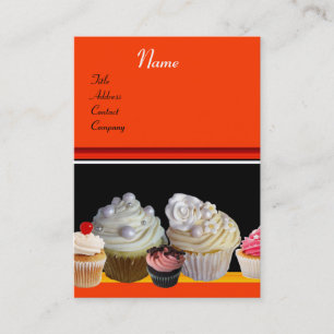 Carte De Visite DÉLICIEUX CUPCAKES DESERT SHOP, orange jaune