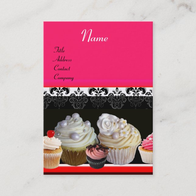 Carte De Visite DÉLICIEUX CUPCAKES DESERT SHOP, Rose Fuchsia Rouge (Devant)