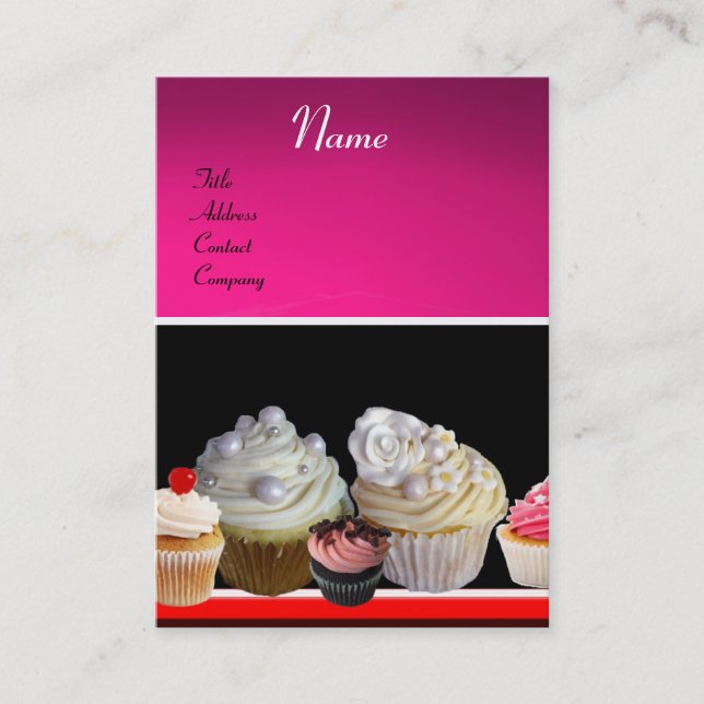 Carte De Visite DÉLICIEUX CUPCAKES DESERT SHOP, violet rose violet (Devant)