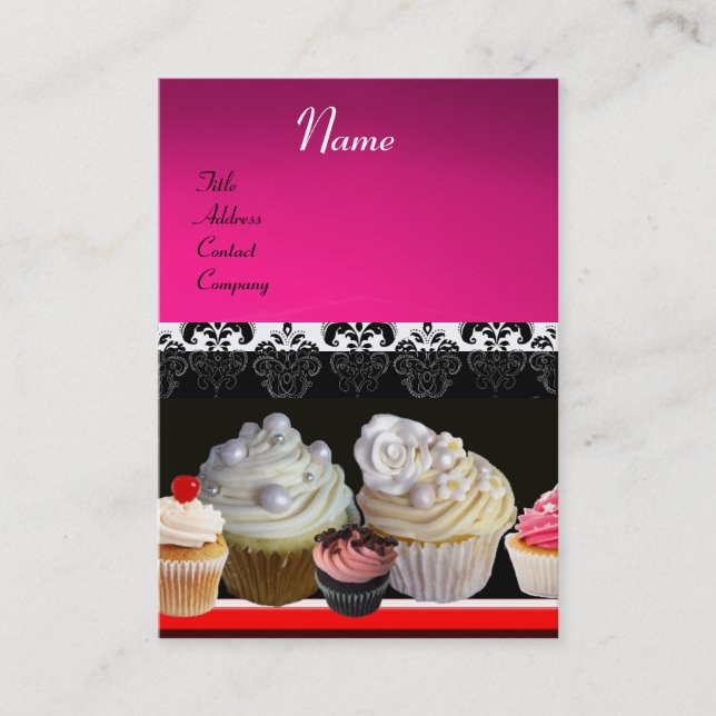 Carte De Visite DÉLICIEUX CUPCAKES DESERT SHOP, violet rose violet (Devant)