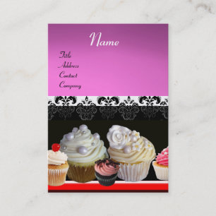 Carte De Visite DÉLICIEUX CUPCAKES DESERT SHOP, violet rose violet