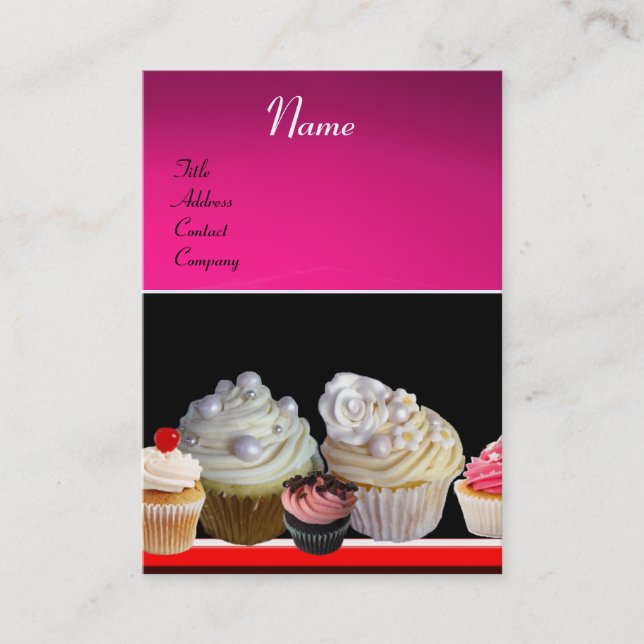 Carte De Visite DÉLICIEUX CUPCAKES DESERT SHOP, violet rose violet (Devant)