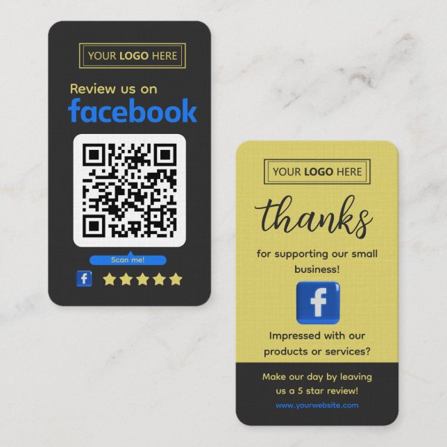 Carte De Visite Demande d'avis Facebook Charbon Ardoise (Devant / Derrière)