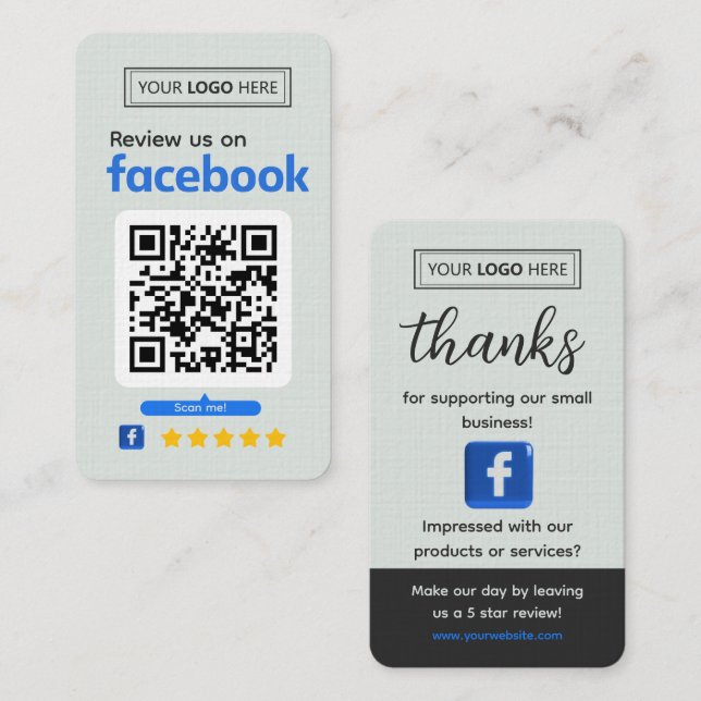 Carte De Visite Demande d'avis Facebook Entreprise Vert Pâle (Devant / Derrière)