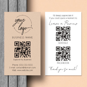 Carte De Visite Demande d'avis minimaliste avec code QR beige sabl