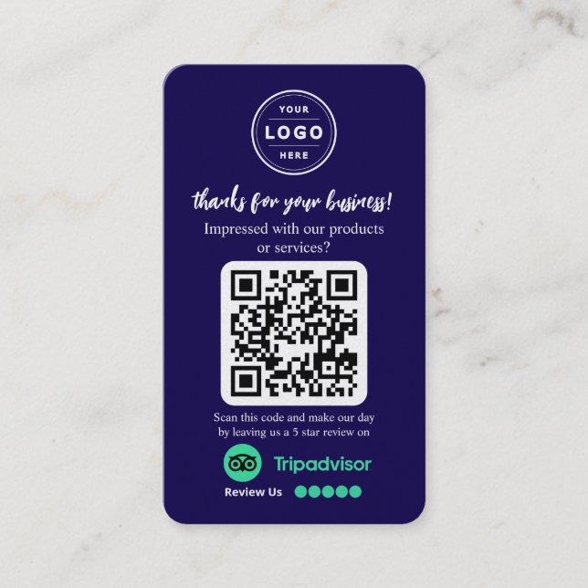 Carte De Visite Demande d'avis TripAdvisor avec logo et code QR (Devant)