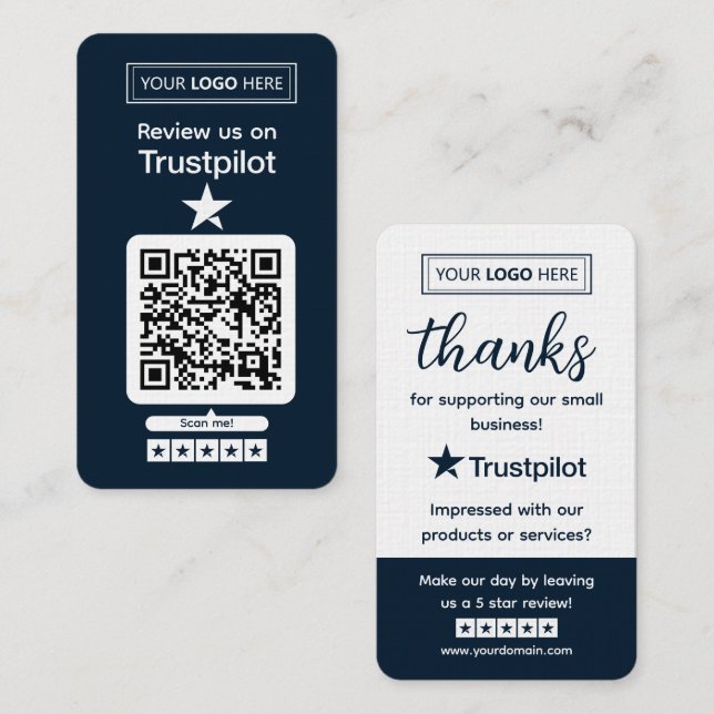 Carte De Visite Demande d'avis Trustpilot avec code QR scannable (Devant / Derrière)