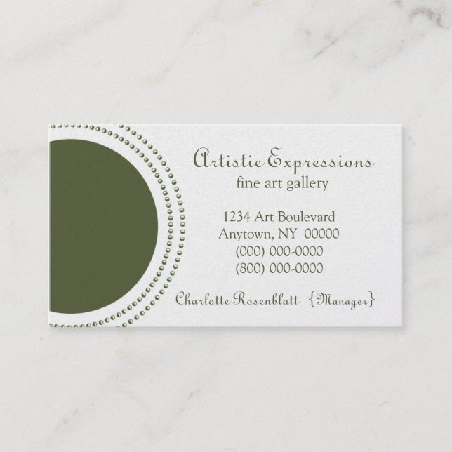 Carte de visite demi-cercles élégant, vert olive (Devant)