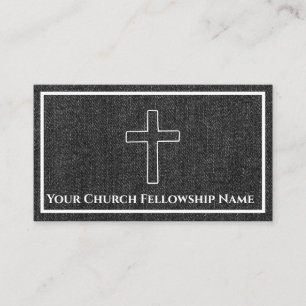 Carte De Visite Denim Noir Robuste Croix Contour Église Pasteur