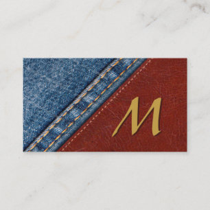 Carte De Visite Denim vintage et cuir de monogramme